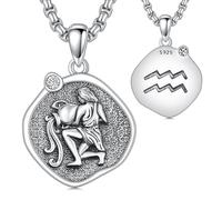 Romántico Work Zodiac Cadena de plata de ley 925 colgante signo del zodiaco collar astrología horóscopo joyas regalos para mujer hombre, Plata esterlina