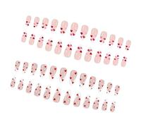 Romantics - Uñas artificiales con brillantina, 48 piezas para mujer, diseño especial de corazón rojo, punta blanca francesa, varios tamaños, punta blanca, punta francesa, corazón rojo, diamantes de