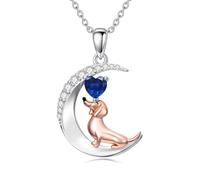 ROMANTICWORK Collar de perro salchicha de plata de ley 925 con piedra natal de 1 a 12 meses, colgante de perro salchicha, joyería de animales, regalos para mujeres e hijas, Plata esterlina, Sin piedra