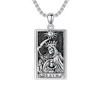 ROMANTICWORK Collar de Santa Muerte de plata de ley 925 con diseño de Santa Muerte, collar de la muerte de la muerte, joyería de Halloween, regalos de cumpleaños para hombres y mujeres, Plata