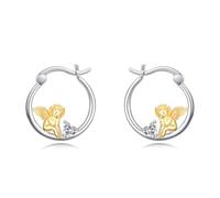 ROMANTICWORK Pendientes de plata de ley con diseño de ángel y diablo: aro de ángel querubín, regalo para mujeres, madre e hija, Plata de ley, Sin piedra preciosa