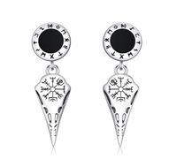 ROMANTICWORK Pendientes vikingos de plata de ley 925 para hombres y mujeres, con cuervo/punta vikinga colgante, estilo huggie, con runas nórdicas, regalos, klein, Plata de ley