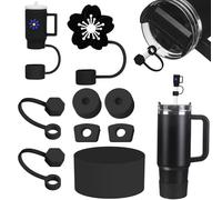 ROMANVIC Stanley Cup Accesorios: 4 tapones de silicona a prueba de fugas, 4 tapas para pajitas, 1 protector de suelo para vasos de 1,2 L y 850 ml (negro)