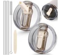 ROMANVIC Stanley Cup Tapa a prueba de fugas, 2 piezas de tapa de repuesto extraíble para vasos de 40 oz con 2 pajitas, 1 cepillo de pajita y 1 herramienta de desmontaje, tapa Stanley reutilizable a