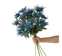 Romase 3 Branch Blue Artificial Thistle Flowers Bouquet, Long Stems Silk Thistle Flower, Real Size & Real Touch Fake Thistle Flowers Plants for Home Decor, Garden Wedding, Office, Prom Party