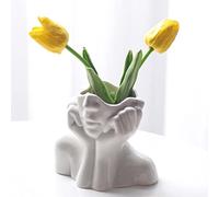 Romehaha Face Vase,Cute Flower Vase for Desk Table Bookshelf Modern Farmhouse Decor,Ceramic Half Body Female Form Head Ideal Shelf Decor 5.5'' L X 4.8'' H
