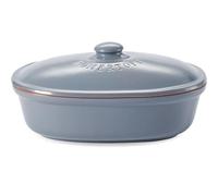 Romertopf Pan ovalado MAXI 6,5 litros - Panera de cerámica azul y gris - Olla de barro transpirable para una frescura duradera del pan y los panecillos