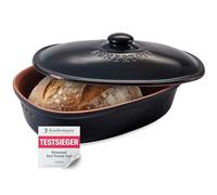 Romertopf Panera ovalada MEDI 2,3 litros - Panera negra de cerámica - Olla de barro transpirable para una frescura duradera del pan y los panecillos