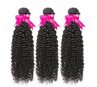 Romface Extensión de Cabello Rizado Brasileño 3 Paquetes Pelo Humano Negro 300g Total (14 16 18)