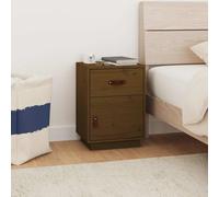 ROMHZKS Eleganter Nachttisch aus massivem Kiefernholz mit Schublade und Fach mit Tür | Flexibler Türeinbau links oder rechts | Robuste Oberplatte für Dekoartikel | Vielseitiger