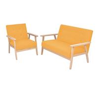 ROMHZKS Juego de sofá escandinavo de 2 piezas con sillón y sofá de 2 plazas, cómodo acolchado de tela de poliéster, marco de madera maciza para estabilidad y durabilidad, fácil