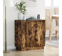 ROMHZKS Kompakter Nachttisch mit USB-Anschluss in Rauch-Eiche - Stilvoller Beistelltisch mit Stauraum, Robuster Massivholz Nachttisch fürs Schlafzimmer