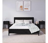 ROMHZKS Massiver Kiefernholz Nachttisch mit Schublade und Türfach für Stauraum, Elegantes Klassisches Design für Wohnzimmer und Schlafzimmer, Flexible Montage Optionen Links