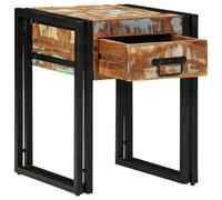 ROMHZKS Mesa auxiliar con cajón, color negro, 40 x 40 x 50 cm, madera vieja, rústica, mesa de noche compacta, esta mesa auxiliar rústica de madera maciza combinada