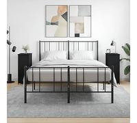 ROMHZKS Mesita de noche industrial con marco de hierro y 2 compartimentos, diseño estable con patas ajustables, mucho espacio de almacenamiento para salón y dormitorio, más duradera