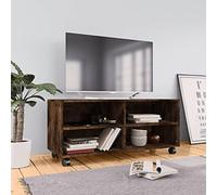 ROMHZKS Mueble para TV con ruedas, roble ahumado, banco de televisión, mueble de televisión, 90 x 35 x 35 cm, material de madera