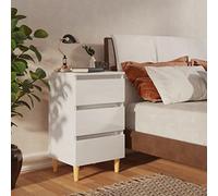 ROMHZKS Skandinavischer Nachttisch mit 3 Schubladen und Holzbeinen - Stabiles Beistelltischchen für viel Stauraum, pflegeleicht und robust, leicht zu reinigen