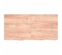 ROMHZKS Tablero de madera maciza de roble tratado marrón claro 120 x 60 x (2-4) cm con borde natural hecho a mano para mesa de refresco proyecto DIY
