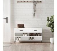 ROMHZKS Zapatero blanco 102 x 35 x 55 cm, madera con 2 cajones y 4 compartimentos, banco con patas de hierro estables, zapatero con asiento para guardar en orden