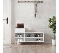 ROMHZKS Zapatero blanco 102 x 36 x 60 cm de madera con 1 cajón y 6 compartimentos, zapatero con patas de metal y placa superior robusta, montaje flexible del cajón a la izquierda