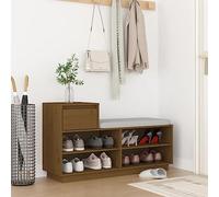 ROMHZKS Zapatero de madera maciza de pino marrón miel 110 x 34 x 61 cm con 1 cajón y 4 compartimentos, zapatero robusto con placa superior estable, montaje flexible del cajón a la izquierda o a la