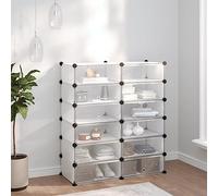 ROMHZKS Zapatero de polipropileno transparente, 94,5 x 36,5 x 106 cm, con marco de acero, 5 cubos de almacenamiento para zapatos y accesorios, fácil montaje con martillo de madera, apilable para