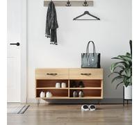 ROMHZKS Zapatero de roble Sonoma, 102 x 35 x 55 cm, de material de madera, con 2 cajones y 4 compartimentos, placa superior robusta como asiento, patas de hierro para estabilidad, máx. 110 kg por