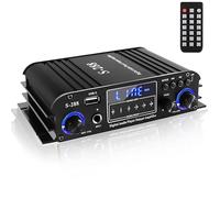 Romicta Amplificador estéreo Bluetooth 5.0 de 4 canales, amplificador de potencia HiFi de 50 W x 4, 1200 W máximo, USB/SD/FM, receptor de audio doméstico clase D para cine en casa y karaoke, incluye