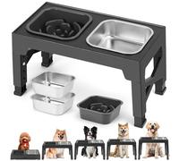 Romicta Comedero Perro Elevado de 5 Alturas Ajustables, 2 X 1400ml Comederos de Acero y 1 x 1100ml Comedero Perro Antivoracidad, Comederos Elevados para Perros Pequeños, Medianos y Grandes