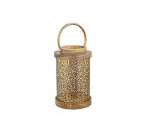 Romimex Farol Marrón Dorado Madera Metal 16 x 27 x 16 cm