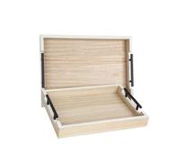 Romimex Juego de Bandejas Natural Mimbre Madera MDF 2 Piezas D1620138 - EAN: 8435700824298