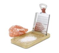 ROMINOX Rallador de especias con aroma exclusivo de acero inoxidable con soporte de madera de roble, estante integrado, ideal para frotar piedras de sal, jengibre, cúrcuma, ajo, aprox. 12,5 x 8 x 2 cm