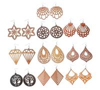 ROMISBABA 10 pares Pendientes de Mujer de Madera con Diseño Geométrico Forma de Ligeros y Colgantes Estilo Bohemio con Patrón Africano para Adolescentes y Mujeres
