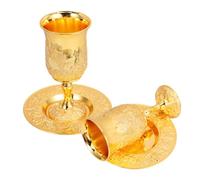 ROMISBABA 2 Juegos Embossed Judaica Chalice Goblet with Tray Alloy Wine Cups For Jewish Sabbath Blessings Holiday Rituals and Religious Celebrations