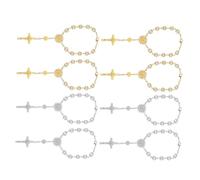 ROMISBABA 4 Piezas De Pulsera De Rosario De Perlas De Imitación Mini Rosarios Joyería De Muñeca Pulsera Decorativa De Cuentas Tostadas Cadena De Mano De Oración Cruz