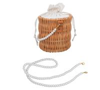 ROMISBABA Bolso Bandolera de Paja Mano con Cadena Larga y Perlas Falsas Bolso Rafia Retro de Verano para Mujer Elegante para Flores y Playa