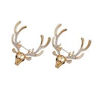 ROMISBABA Broche de Aleación con Cabeza de Ciervo y Pedrería Juego de 2 Piezas Dorado Accesorio Vintage para Ocasiones Obsequios y Uso Diario Alfiler Decorativo Navideño Elegante