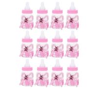 ROMISBABA Caja de Dulces Diseño de Biberón y Oso de Cristal Rosa, 12 Piezas para Fiesta y Shower, Cintas Decorativas de Tela