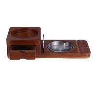 ROMISBABA Cenicero de Madera Maciza con Cajón Integrado Soporte Tallado Antideslizante Bandeja para Vaso de Whisky y Cenicero Grande para Reuniones y Decoración Masculina
