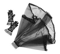 ROMISBABA Conjunto de Velo de Encaje Negro y Guantes Cortos para Mujer Estilo Gótico Tamaño Único Tela Suave Adecuado para Bodas Halloween y Disfraces de Luto Accesorios para Fiesta y