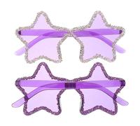 ROMISBABA Gafas de Sol sin Montura Forma Estrella 2 Piezas Morado Gemas Imitacion Gafas Fiesta Playa Mujer Novedosas para Despedida Luau Nightclub
