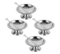ROMISBABA Juego de 4 Tazones para Helado de Acero Inoxidable con Base y Tenedor, Pequeños Cuencos de Metal para Helado Resistentes y Fáciles de Limpiar para Fiesta Verano y Comidas