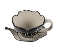 ROMISBABA Juego de Taza de Café con Forma de Tulipán Resistente al Calor de Cerámica Pintada a Mano y Platillo en Forma de Hoja, Capacidad 11 Oz para Oficina y Hogar