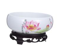 ROMISBABA Macetero Blanco De Cerámica con Patrón Azul y Blanco Cuenco Loto Elegante con Base De Plástico Planta Acuática para Interiores Jardinera Hidropónica para Flores y Plantas Pequeñas