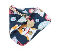 ROMISBABA Monedero De Gato Plegable Triangular Algodón Azul Hebilla Magnética, Cartera De Moda para Mujer, Billetera Estilo Japonés para Monedas y Tarjetas, Uso Diario y Regalos