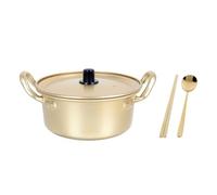 ROMISBABA Olla de Ramen Coreana Antiadherente de Aluminio Amarillo 16 CM Tapa y Conjunto de Cuchara y Palillos Dorados para Fideos Coreanos y Cocina al Aire Libre