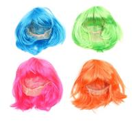 ROMISBABA Pelucas de Cabello Falso Bob 4 Piezas para Fiesta Carnaval Cosplay, Colores Verde Azul Naranja Rosa, Tamaño Ajustable para Adultos, Disfraces Temáticos y Mascaradas