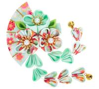 ROMISBABA Pinza Pelo Borla Larga y Campanilla en Forma de Abanico Estilo Japonés, Accesorio de Tela y Aleación para Niña y Mujer en Uso Diario o Viaje