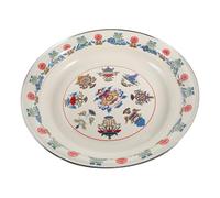 ROMISBABA Plato de Esmalte Antiguo Blanco de 30cm Patrón Floral, Estilo Retro y Chino, Fácil de Usar Fina Elaboración, Adecuado para Picnic y Restaurante