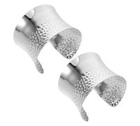 ROMISBABA Pulsera de Puño Abierto Metálica Ancha para Mujer, 2 Piezas Plateadas Diseño Texturizado y Forma de C, Brazaletes Envolventes Cómodos y Versátiles para Uso Diario y